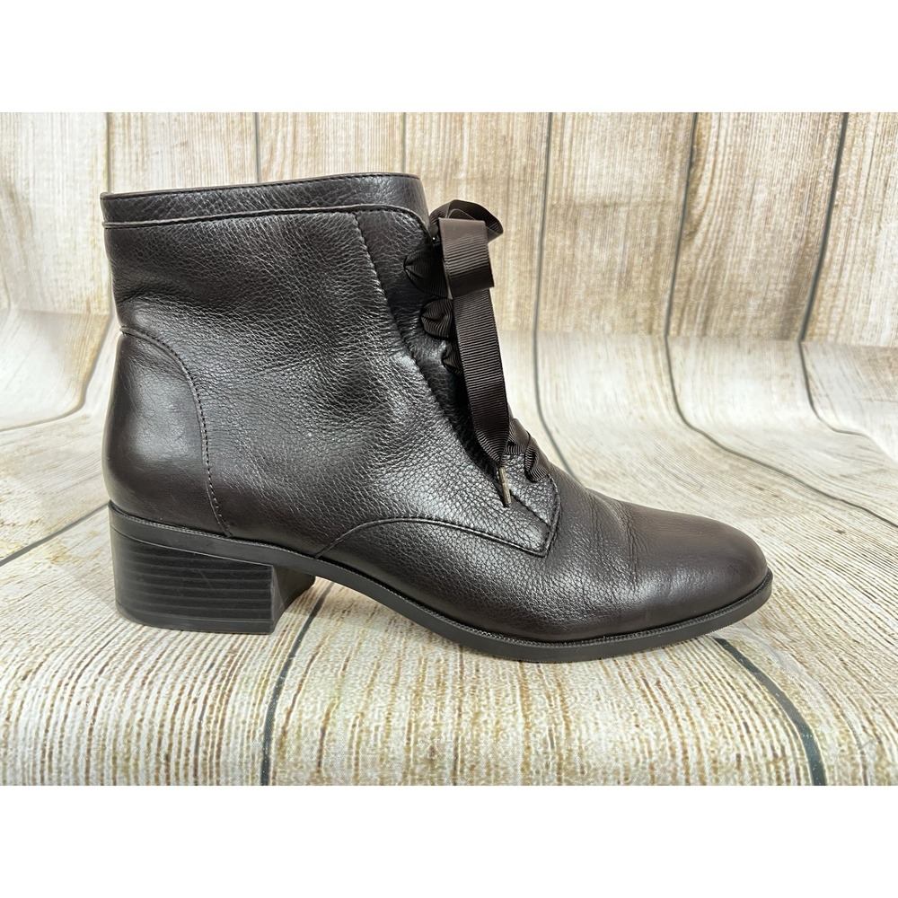 Vtg Y2K Leather Lace Up Ankle Boots Sz 11 Brown Ribbon Coquette Dark Academia - Picture 2 of 8